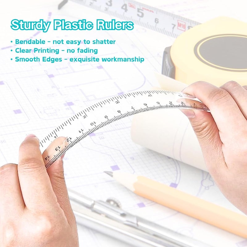KASBEE 6 Inch Rulers, Colored Clear Rulers, Centimeters and Inches, Plastic Ruler for Kids, School, Home, Office, Pack of 7 - Image 3